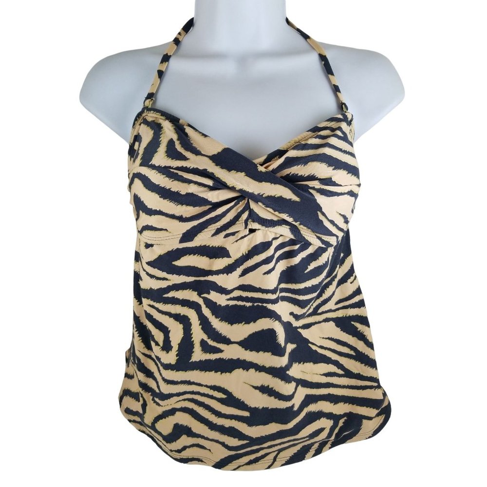 Miss America Catalina Womens Tiger Print Tankini Swim Top Yellow Black Polyester